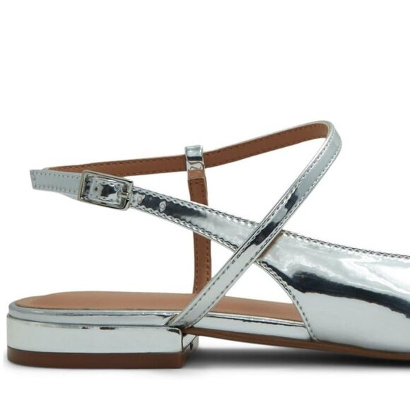 ALDO Sarine Ankle Strap Pointed Toe Flat In Metallic Silver Size 8.5 - Picture 5 of 16
